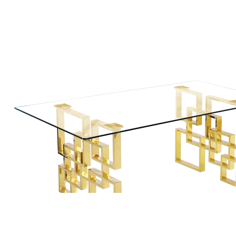 Rectangular Clear Glass 5pc Dining Set with Gold Stainless Steel Base