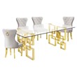 Rectangular Clear Glass 5pc Dining Set with Gold Stainless Steel Base