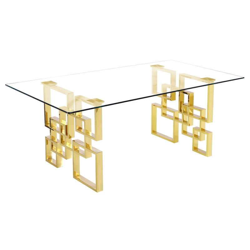 Rectangular Clear Glass 5pc Dining Set with Gold Stainless Steel Base