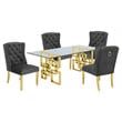 Rectangular Clear Glass 5pc Dining Set with Gold Stainless Steel Base