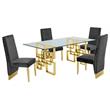 Rectangular Clear Glass 5pc Dining Set with Gold Stainless Steel Base
