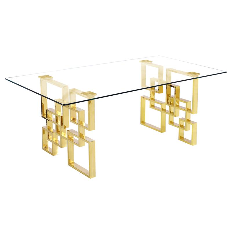 Rectangular Clear Glass 5pc Dining Set with Gold Stainless Steel Base