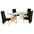 Rectangular Clear Glass 5pc Dining Set with Gold Stainless Steel Base