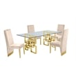 Rectangular Clear Glass 5pc Dining Set with Gold Stainless Steel Base