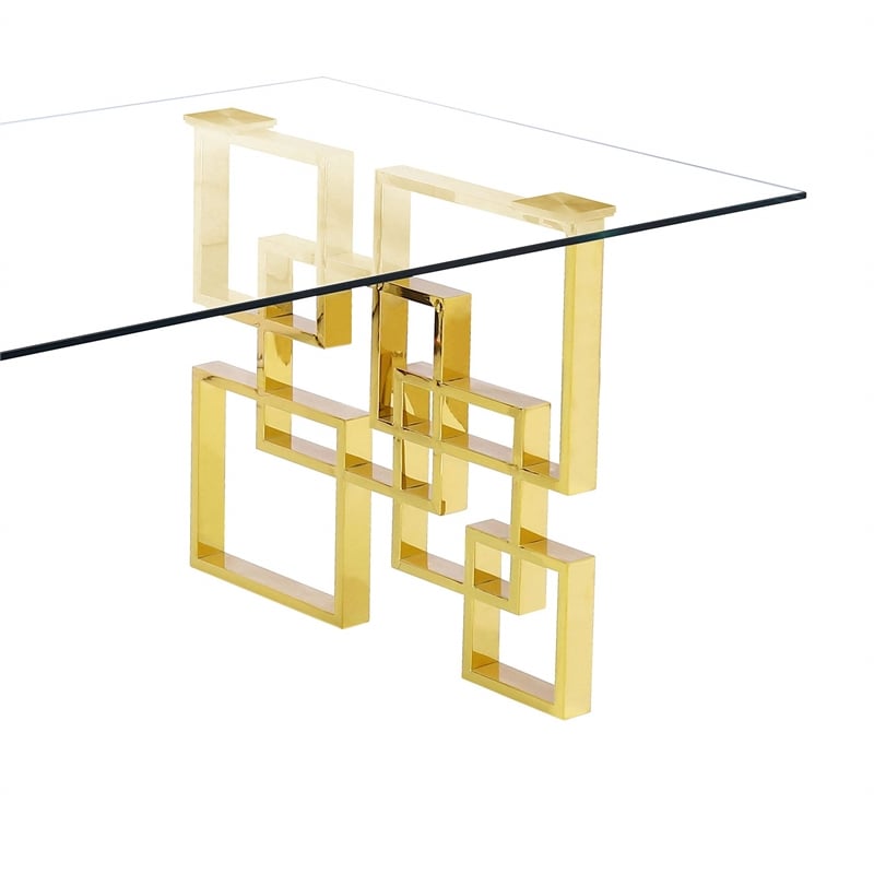 Rectangular Clear Glass 5pc Dining Set with Gold Stainless Steel Base