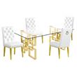 Rectangular Clear Glass 5pc Dining Set with Gold Stainless Steel Base