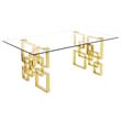 Rectangular Clear Glass 7pc Dining Set with Gold Stainless Steel Base