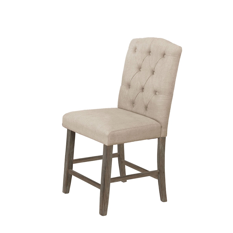 Rustic Wood Counterheight Dining Chairs with Beige Linen Fabric (Set of 2)