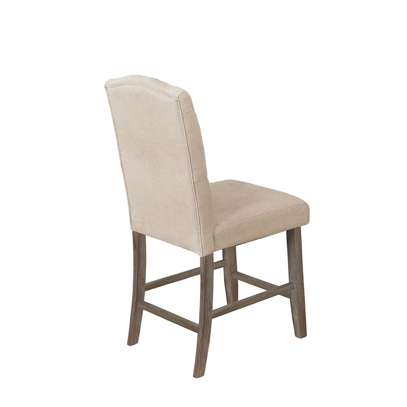 Rustic Wood Counterheight Dining Chairs with Beige Linen Fabric (Set of 2)