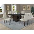 Rustic Dark Oak Wood 7pc Dining Set with Table and Beige Linen Chairs