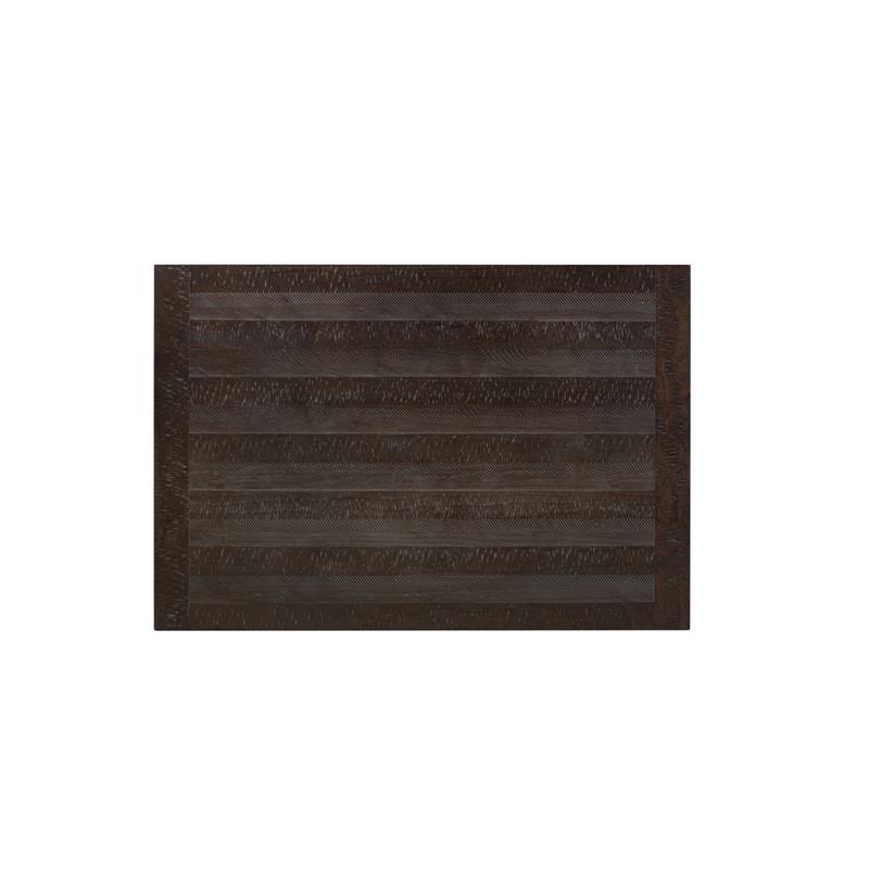 Rustic Dark Oak Wood 7pc Dining Set with Table and Beige Linen Chairs