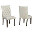 Rustic Dark Oak Wood 7pc Dining Set with Table and Beige Linen Chairs