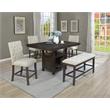 Counterheight Rustic Dark Oak Dining Bench Upholstered with Beige Linen Fabric