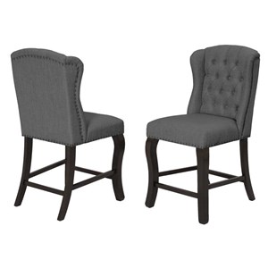Cappuccino Wood Counterheight Dining Chairs Upholstered in Gray Linen (Set of 2)