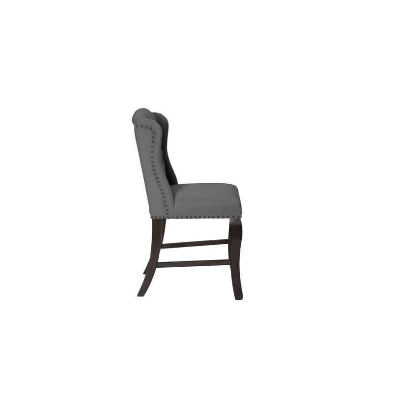 Cappuccino Wood Counterheight Dining Chairs Upholstered in Gray Linen (Set of 2)