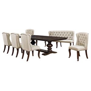 Cappuccino Wood 7pc Dining Set with Extendable Table + Beige Seats