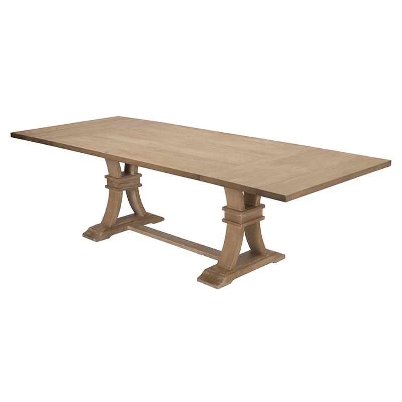 Rustic Natural Wood 7pc Dining Set with Extendable Table + Beige Linen Seats