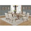 Rustic Natural Wood 7pc Dining Set with Extendable Table + Beige Linen Chairs