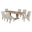 Rustic Natural Wood 7pc Dining Set with Extendable Table + Beige Linen Chairs