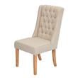 Rustic Natural Wood Dining Chairs Upholstered with Beige Linen Fabric (Set of 2)