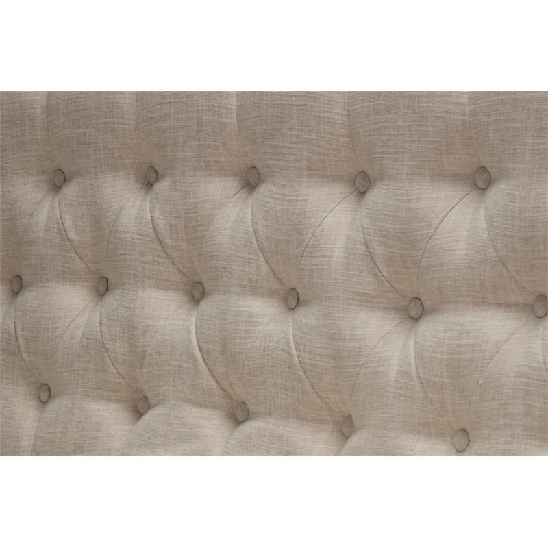 Cappuccino Wood Dining Bench Upholstered with Beige Linen Fabric