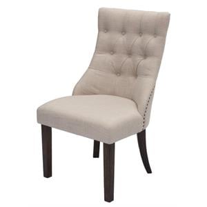 Walnut Wood Dining Chair with Beige Linen and Tufted Seat (Single)