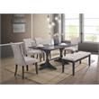 Light Gray Linen Fabric Dining Bench with Tufted Seat and Gray Wood