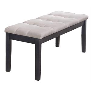 Light Gray Linen Fabric Dining Bench with Tufted Seat and Gray Wood