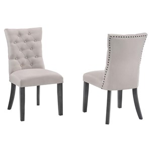 Light Gray Fabric Dining Chairs with Tufted Seat and Gray Wood (Set of 2)