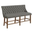 Counterheight Walnut Wood Dining Bench in Gray Linen Fabric and Tufted Seats