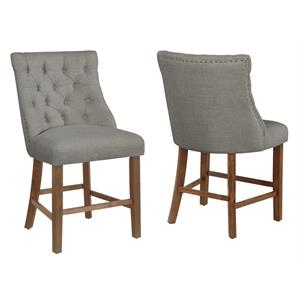 Counterheight Walnut Wood Dining Chairs in Gray Linen Fabric (Set of 2)