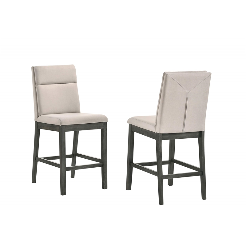 Dark Gray Wood Counterheight Dining Chairs in Light Gray Fabric (Set of 2)
