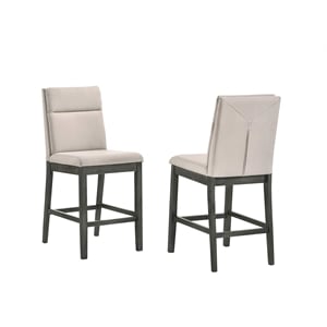 Dark Gray Wood Counterheight Dining Chairs in Light Gray Fabric (Set of 2)