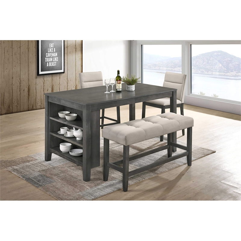 Dark Gray Wood Counterheight Dining Chairs in Light Gray Fabric (Set of 2)