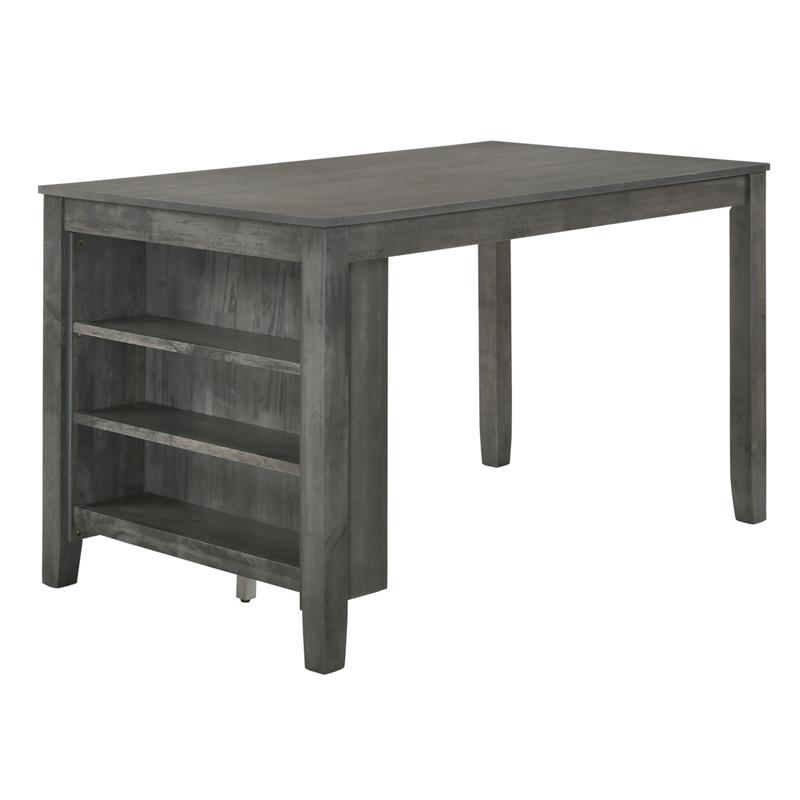 Dark Gray Wood Counterheight Dining Table with 3 Shelf Storage