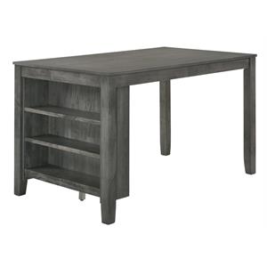 Dark Gray Wood Counterheight Dining Table with 3 Shelf Storage