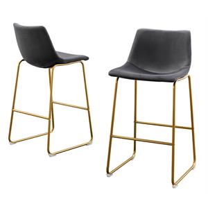 Double Bar Stools in Gray Velvet with Gold Chrome Base (Set of 2)