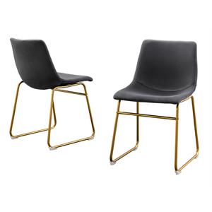 double side chairs in gray velvet with gold chrome base (set of 2)