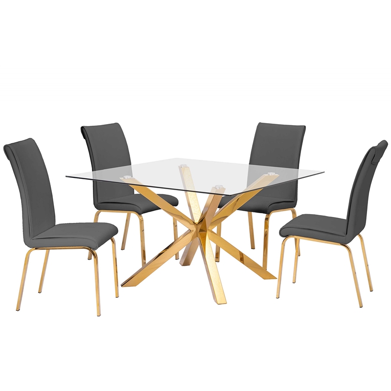 Dark Gray Chairs Upholstered with Faux Leather and Gold Chrome Base (Set of 2)