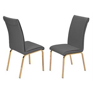 dark gray chairs upholstered with faux leather and gold chrome base (set of 2)