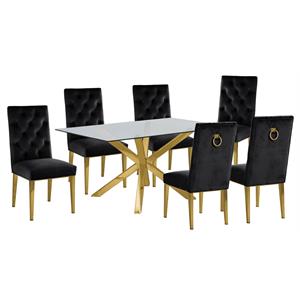 63&quotx 39&quot Rectangular Clear Glass 7pc Dining Set with Gold Stainless Steel