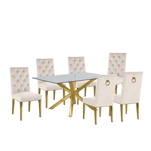 63&quotx 39&quot Rectangular Clear Glass 7pc Dining Set with Gold Stainless Steel