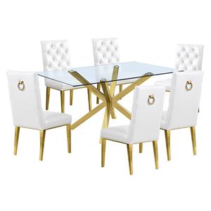 63&quotx 39&quot Rectangular Clear Glass 7pc Dining Set with Gold Stainless Steel