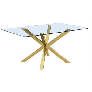 63&quot x 39&quot Rectangular Clear Glass Dining Table with Gold Stainless Steel Base