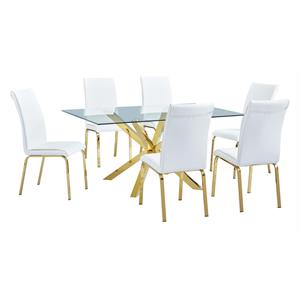 63&quotx 39&quot Rectangular Clear Glass 7pc Dining Set with Gold Stainless Steel
