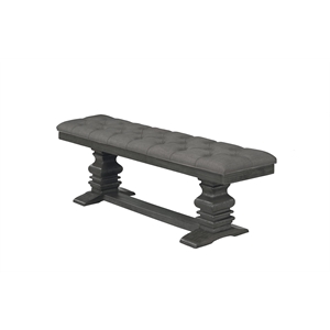 Dark Gray Linen Fabric Dining Bench in Dark Gray Wood and Tufted Seats