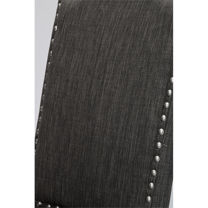 Dark Gray Linen Fabric Dining Bench in Dark Gray Wood and Tufted Seats