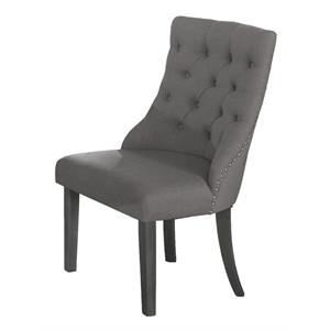 Dark Gray Linen Fabric Dining Chair (Single) with Tufted Seats