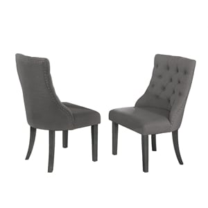 Dark Gray Linen Fabric Dining Chairs (Set of 2) with Tufted Seats