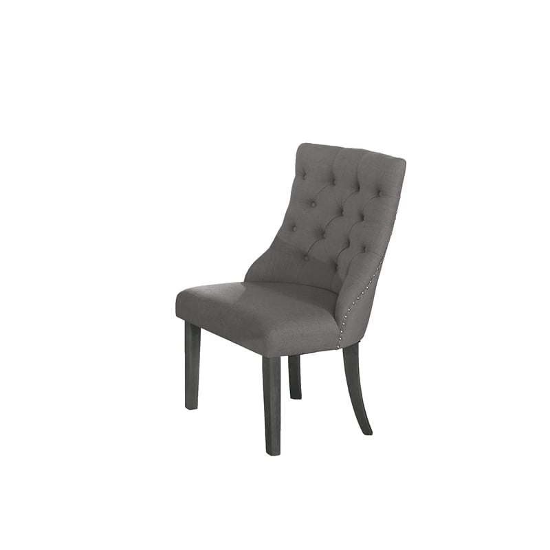 Dark Gray Linen Fabric Dining Chairs (Set of 2) with Tufted Seats